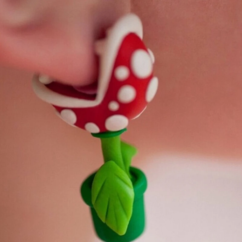 Полимерная глина Super Mario Piranha растение труп цветок укусы серьги гвоздики Cannibalism