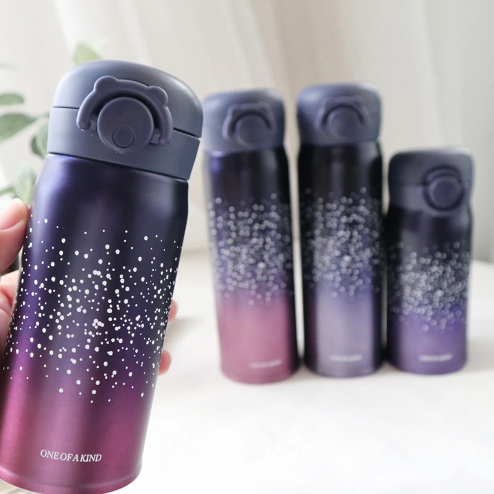 

350ml/500ml Stainless Steel Vacuum Insulation Leak-proof Cup Starry Sky Bounce Vacuum Flask Thermal Water Bottle Straight cup