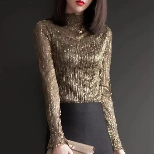 Для женщин блузка Яркое трикотажное Сетчатое платье с длинными рукавами Flash