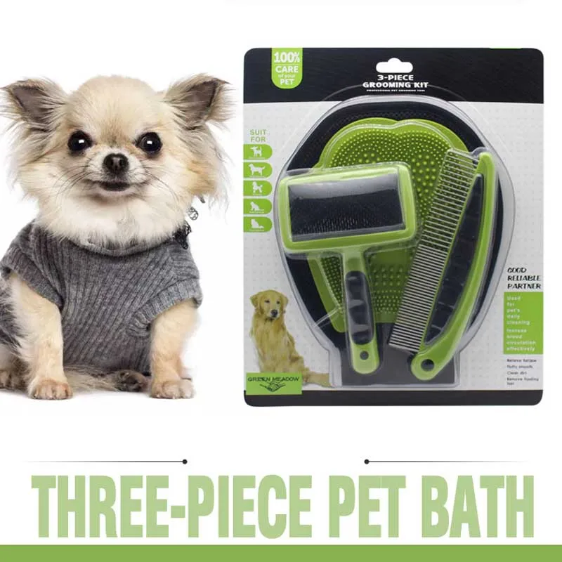 

3pcs Dog Bathing Brushs Set Pet Bath Comb Pets Supplies Cat Jerking Glove De-fluffing Combs Inline Brush Cleaning Kit