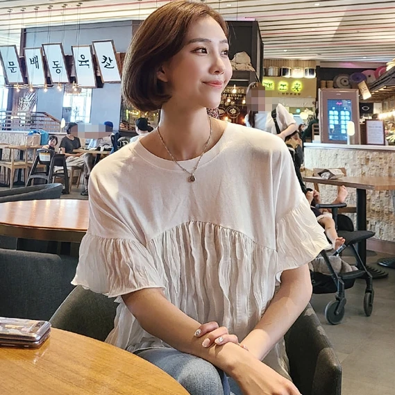 

Japan Korean 2021 Summer Fashion Casual Ruffle T-shirt Women Loose Plus Size Tops Lady Patchwork O-neck Tshirts Female