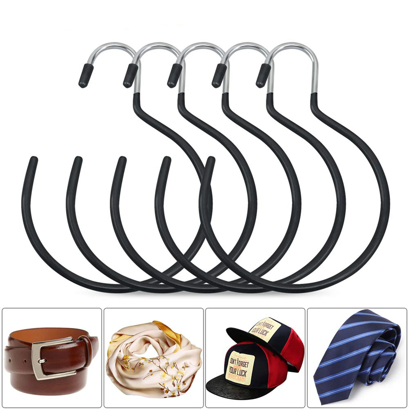 

5Pcs Belt Rack Scarf Ring Hangers Metal Non-Slip Ties Hanging Hook Closet Organizer Accessory Holders for Ties Scarves Belts