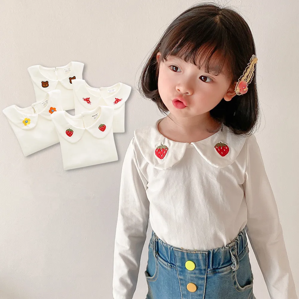

Baby Girls Bottoming Shirts 2021 Spring Girls Kids Doll Collar Long Sleeve T Shirt Children's Clothing Toddlers Cotton Tshirts