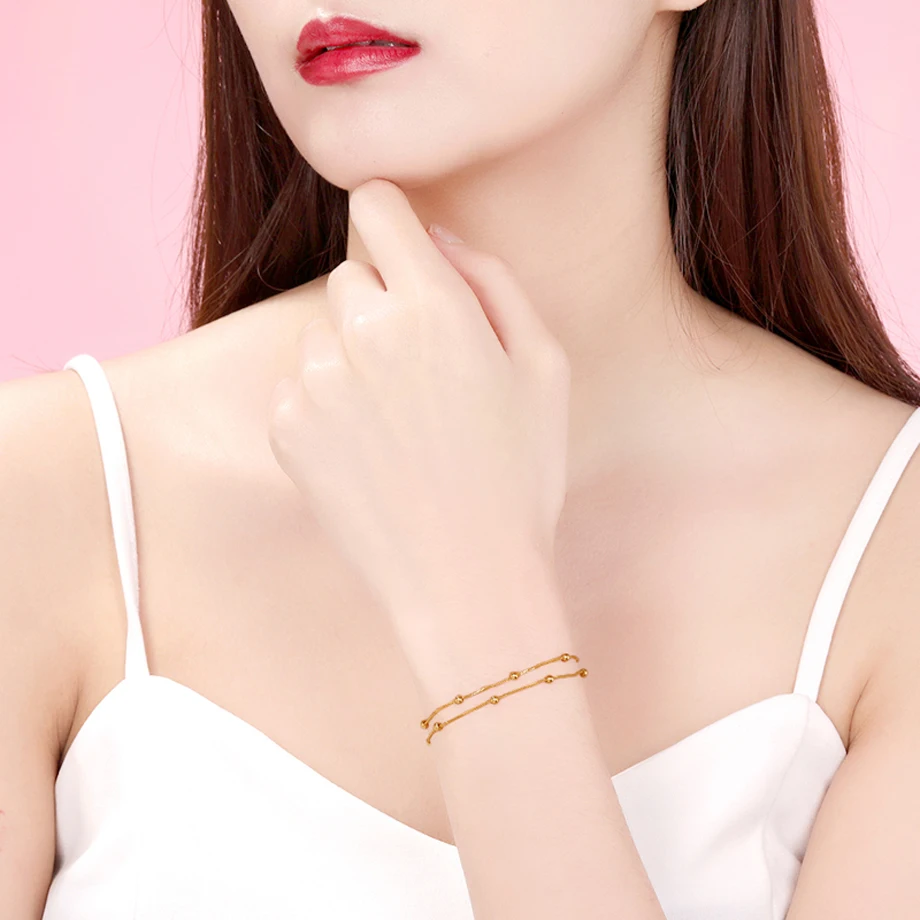 

YUNLI Real 18K Gold Jewellery Bracelet Solid AU750 Adjustable Chopin Chain for Women Fine Jewelry Wedding Gift