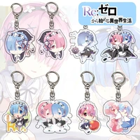 japanese anime life in a different world from zero keychain cartoon print double side acrylic boy girl fans accessories keyring