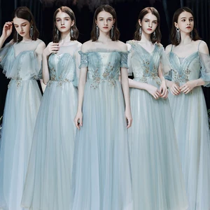 Bridesmaids Dress Illusion Strapless Pleat Sequined Embroidery Floor-Length Tulle Off The Shoulder Women Wedding Party Gown E200 Bridesmaids Dress Illusion Strapless Pleat Sequined Embroidery Floor-Length Tulle Off The Shoulder Women Wedding Party Gown E200