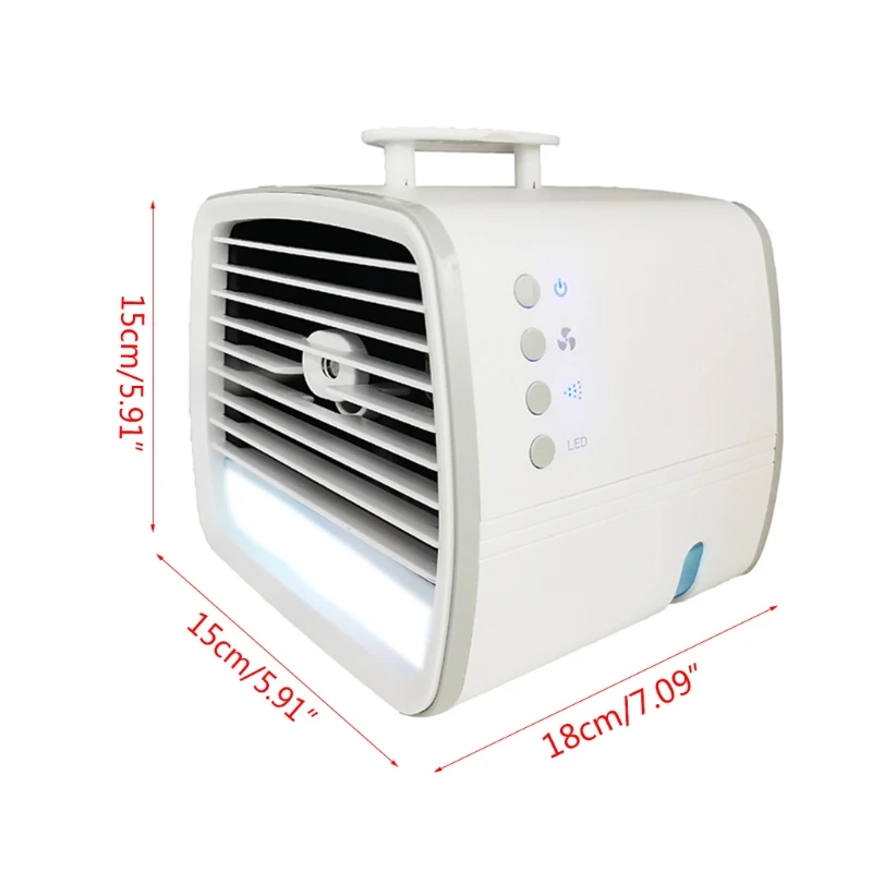 

Portable Air Conditioner Fan Mini Air Cooler Super Quiet Desk Fan Spray Humidifier 3 Speeds 7 Colors LED Light for Home Office R