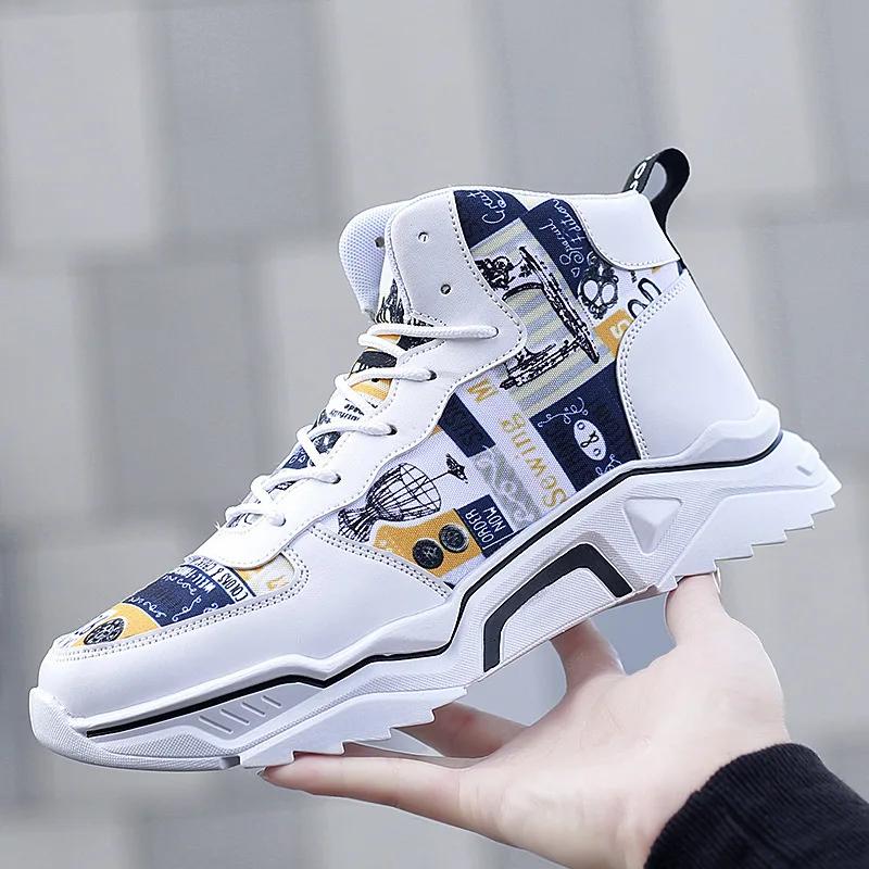 

Winter men shoes high-top men's casual shoes white Warm casual canvas shoeshoes Height Increasing wear-resistant leather s54