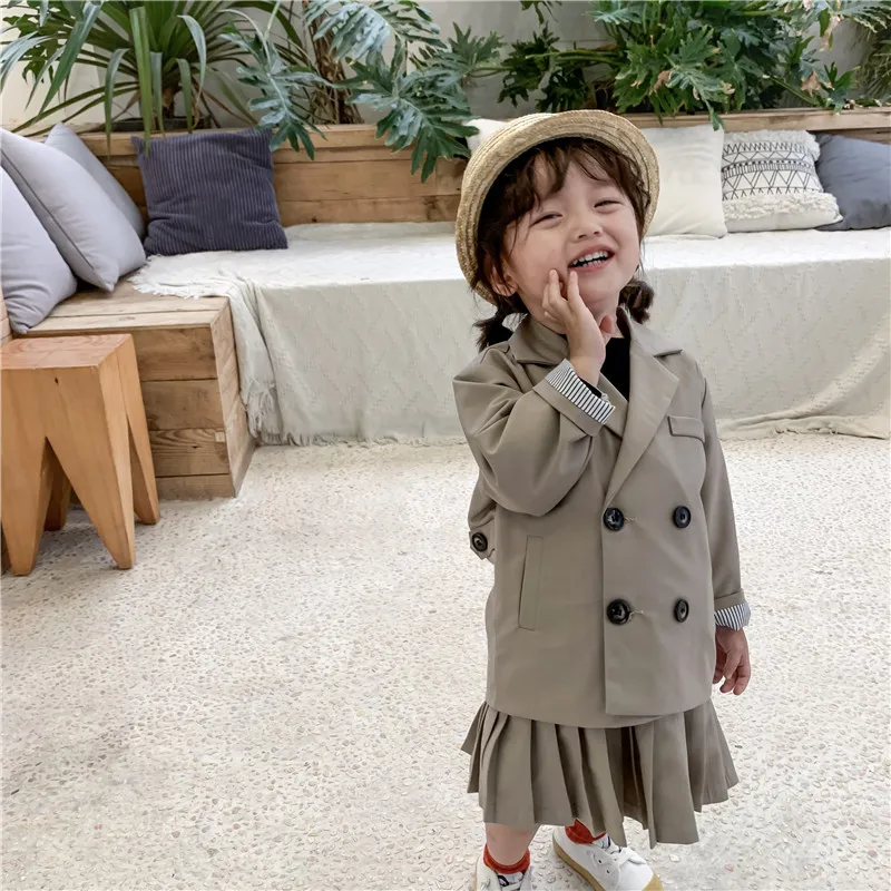 Милые модные костюмы в Корейском стиле для девочек двубортный костюм маленьких и