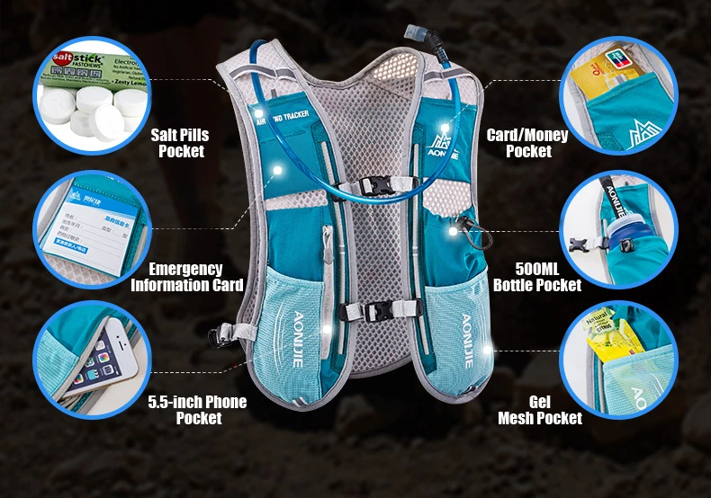 

AONIJIE 5L Backpack Premium Reflective Vest Sport Water Bottle Backpack Bag for Running Cycling Clothes Safety Gear with Pocket