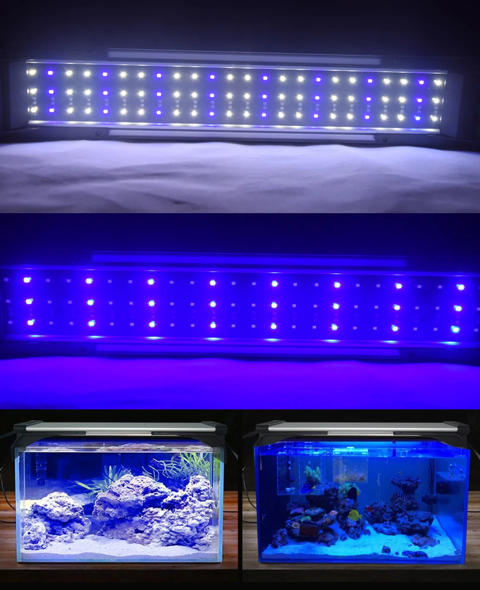 40-60 см 15 Вт аквариумный светодиодный светильник ing Fish Tank светильник с выдвижными кронштейнами белый и синий светодиодный s подходит для аквариума decro