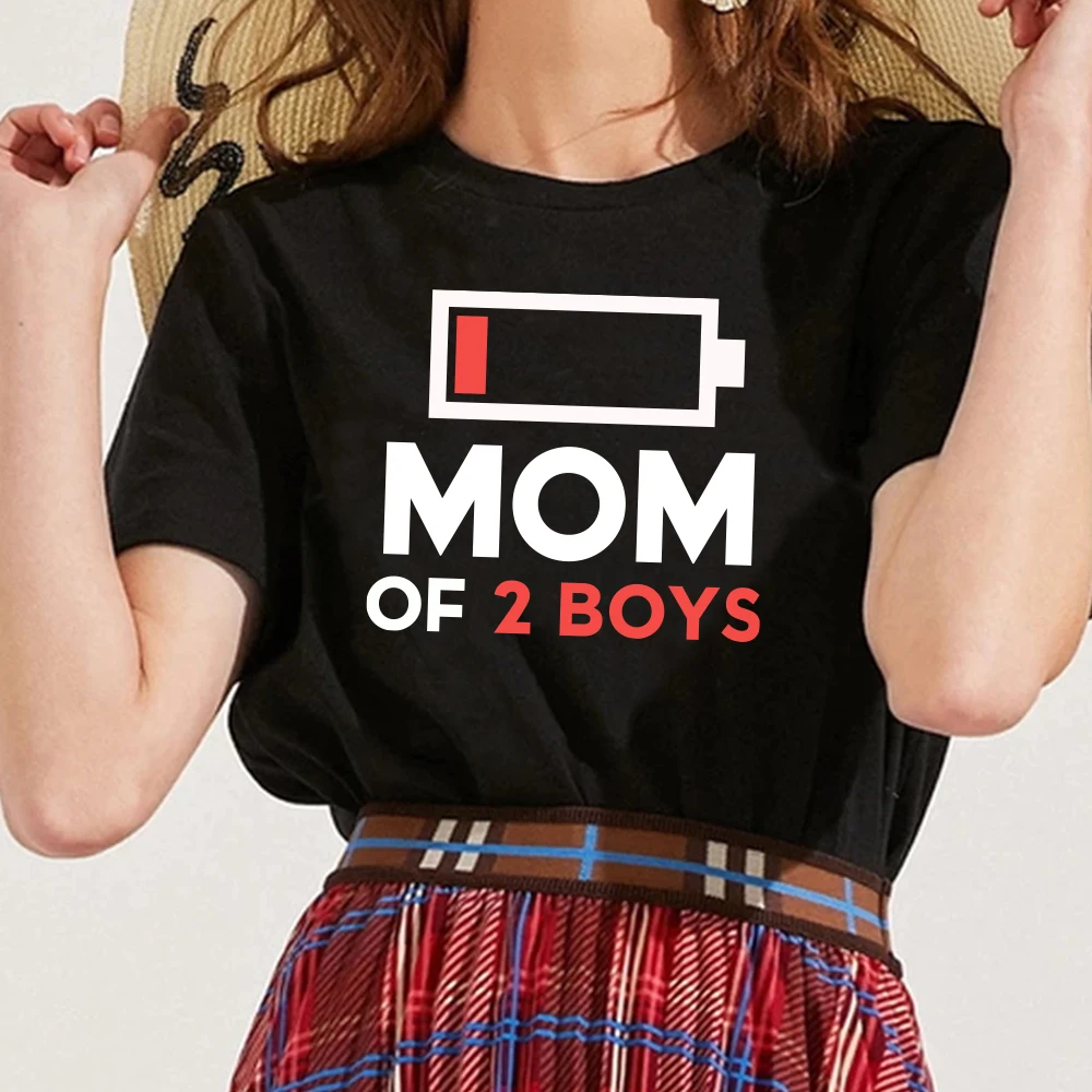 Mom of 2 Boys Letter Print Women T Shirt O-neck Loose Summer Tee Tops Casual Ladies Short Sleeve Tshirt Camisetas De Mujer