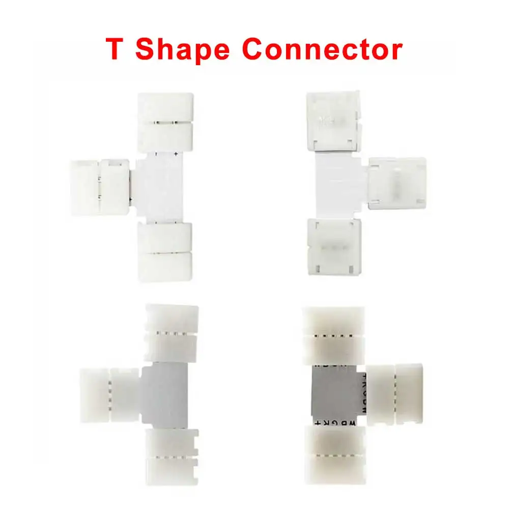 

10/50PCS Solderless Connector 2/3/4/5pin T L X Shape Corner Connector 10mm Width For WS2812 5050 RGB Led Strip