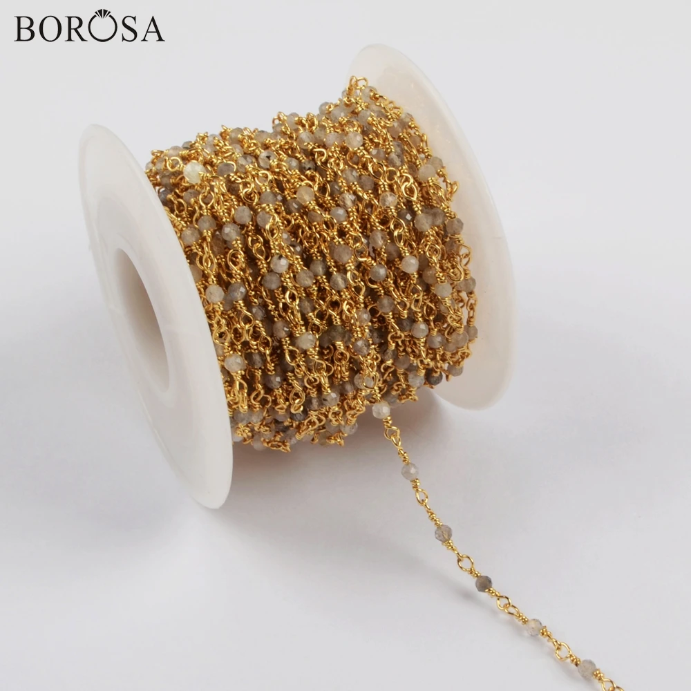 BOROSA 3Meters 2mm Natural Labradorite Beads Faceted Chains Brass In Gold/Silver Plated Jewelry Findings JT246 | Украшения и