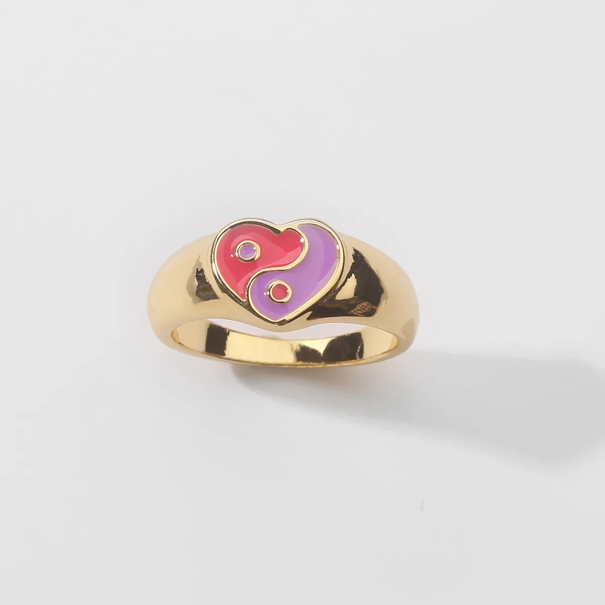 

New Ins Creative Simple Color Heart Tai Chi Gossip Ring Vintage Drop Oil Yin Yang Rings For Women Girls Fashion Jewelry Gift