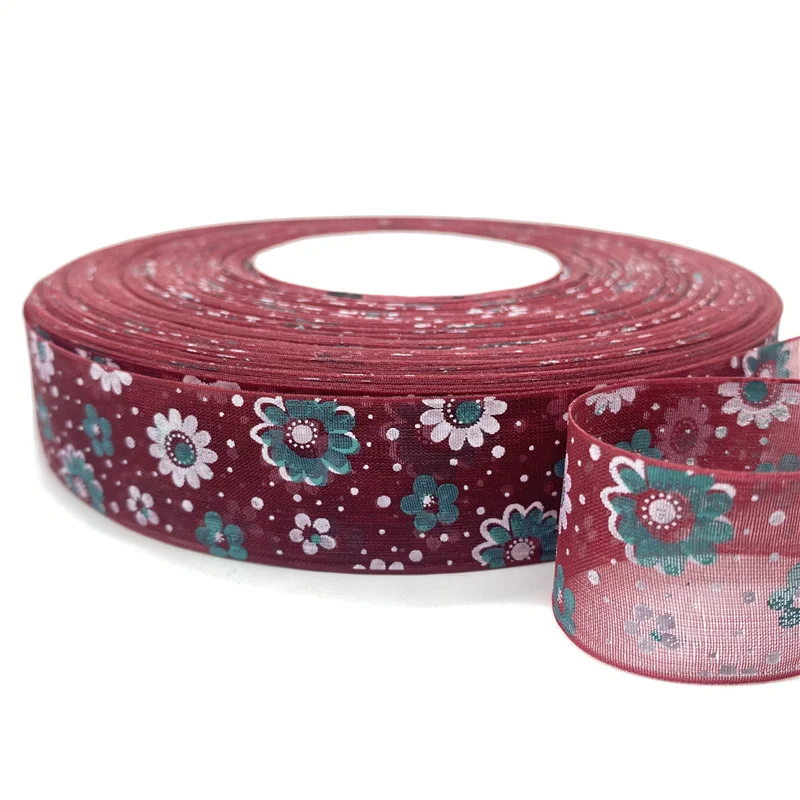 

5 ярдов/рулон с фокусным расстоянием 25 мм с цветочным принтом платье из органзы с лентами для девочек, держащих букет невесты подарок Свадеб...