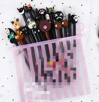 20pcs Black 20 шт./лот милые гелевые ручки Kawaii Girl, нейтральные ручки с мультяшными рисунками для детей, подарки, школьные принадлежности, канцелярские принадлежности с сумкой - Цвет: 20pcs Black