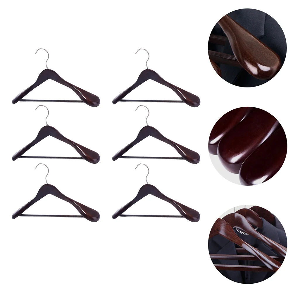 

6Pcs Wooden Suit Hangers Clothing Storage Racks Hotel Clothes Storage Hooks