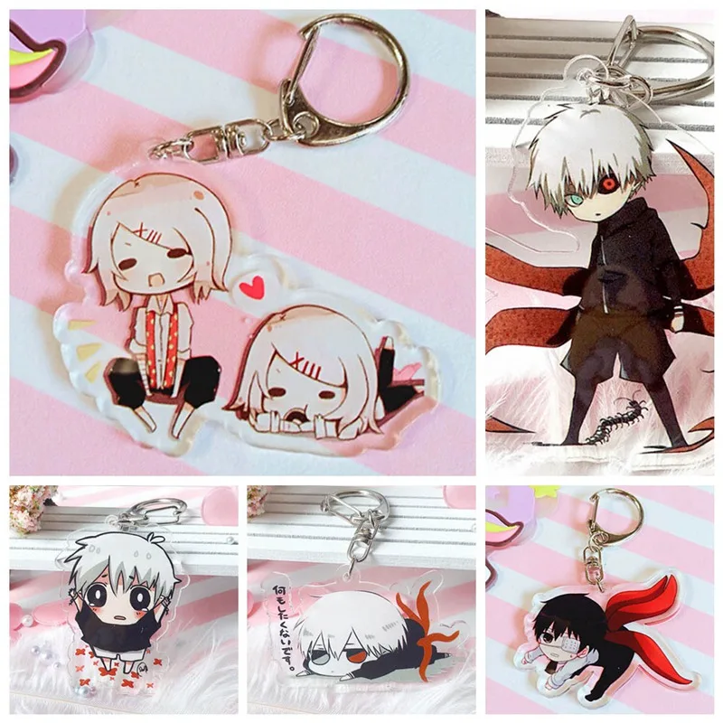 

Cartoon Key Ring Tokyo Ghoul RE Keychain QS Sasaki Haise Double Sided Acrylic Key Chain Pendant Anime Accessories
