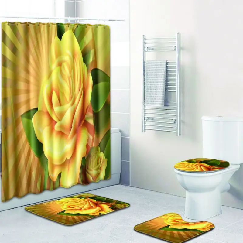 4 шт. водонепроницаемые коврики для ванной комнаты с цветочным принтом|Коврики