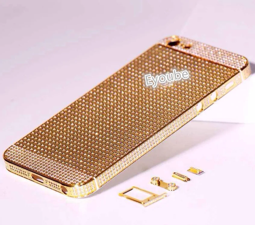 Настоящий 24-каратный Золотой корпус для iphone5 5g 5S Полный Кристалл Алмаз Золотой алмаз корпус