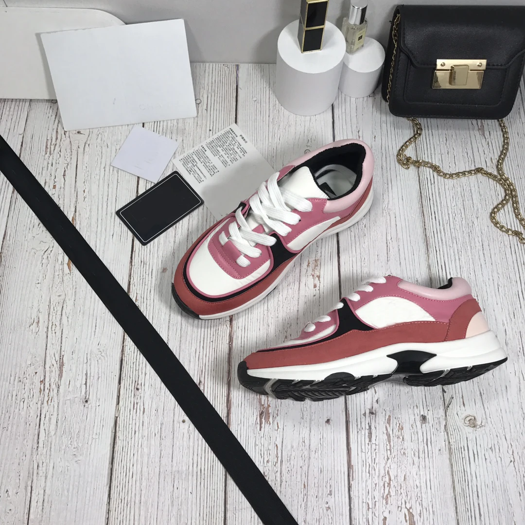 

2021 autumn and winter new mercerized leather color matching sports running shoes women's casual lace-up shoes C home with box