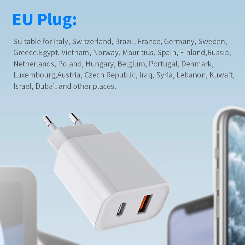 Зарядное устройство PD20W для ЕС и США быстрая зарядка разъем USB типа c Италия