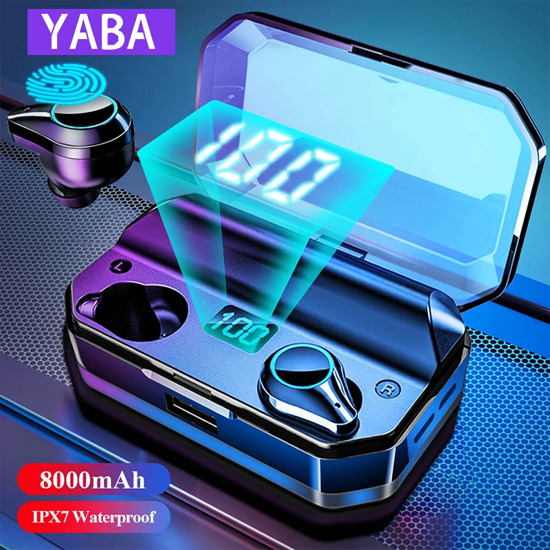

YABA 8000 мАч TWS Bluetooth наушники 9D стерео 5.0 беспроводные наушники IPX7 водонепроницаемые наушники светодиодный дисплей с микрофоном сенсорная кла...