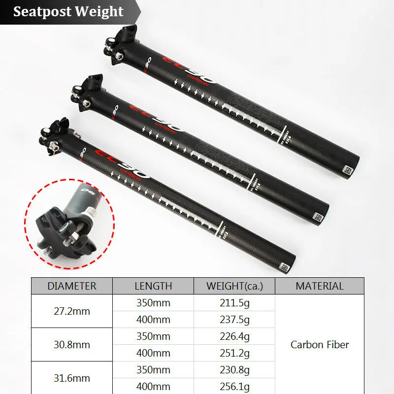 EC90 MTB Carbon Seat Post 3K 350/400mm 27.2/30.8/31.6mm Seatpost Ultralight Bike saddle Clamp bicycle Accessorie | Спорт и