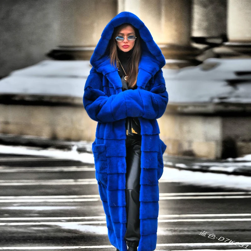 2022 Casual Faux Fur Coat Women Hoodies Furry Thick Warm Long Faux Rabbit Fur Jacket Slim Winter Coat Women casaco feminino 5XL