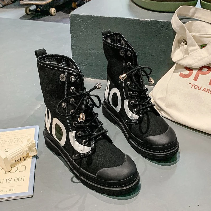 TANGNEST Lapel Letter Elastic Rope Lace up Fashion Boots Motorcycle Short With Tooling Women Shoes XWX7351 | Обувь