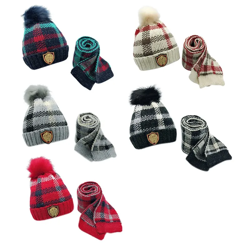 

2pc Warm winter baby hats Knitted Earflap Hat and Scarf Set Casual Kids Warm Beanies Warm Caps baby hats for girls boy wf
