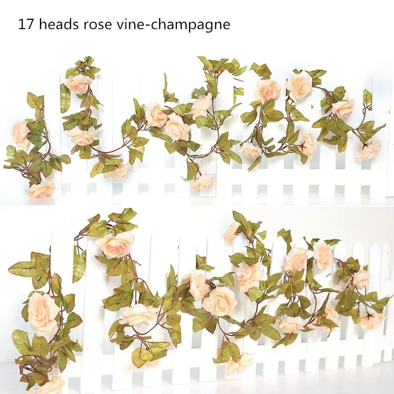 17 champagne Yumai 230 см 17 голов розовый искусственный цветок лозы шелковые розы венок Свадебный Настенный декор наружная Осенняя Гирлянда украшение - Цвет: 17 champagne