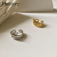 foxanry minimalist 925 stamp rings for women ins fashion creative hollow lines geometric party jewelry gifts wholesale
