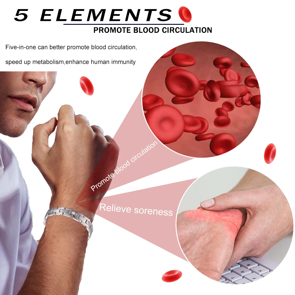 New Fashion 316L stainless steel silver Health Magnetic therapy Alleviate fatigue Bracelet For Men Lady Hologram Energy | Украшения и
