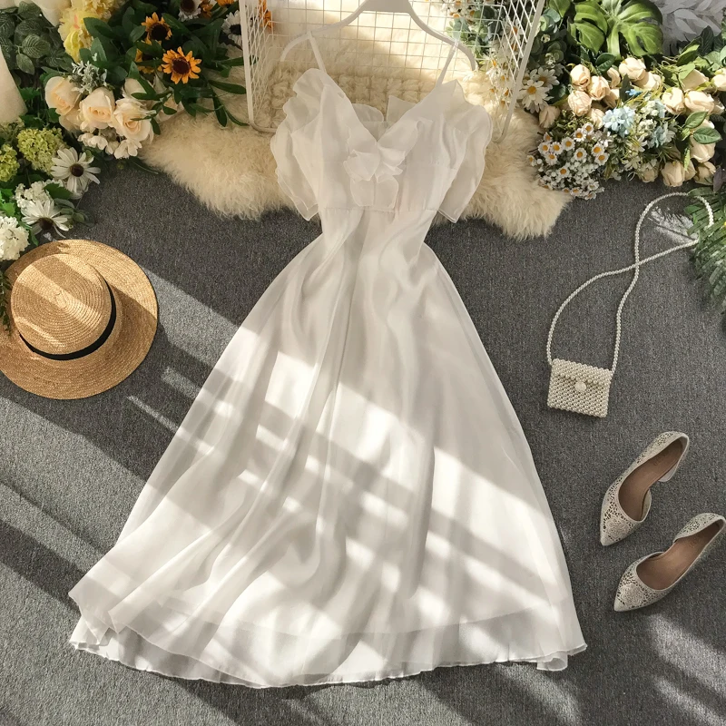 Женское шифоновое платье без рукавов с V образным вырезом|Женские платья| |