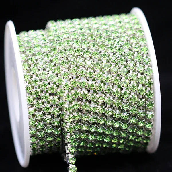 lt green 10 ярд ss6 ss12 ss16 цветная стеклянная отделка горного хрусталя Закрытая цепь серебряная чашка коготь швейное ремесло DIY украшения для одежды Ювелирные изделия бусины - Цвет: lt green