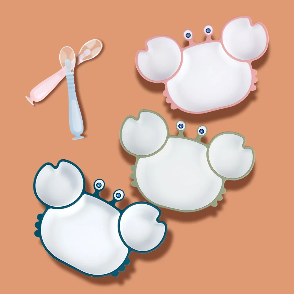 

Compartment Baby Suction Cup Plate Silicone Spoon Children's Tableware Set Dispensing Dinner Dishes Feeding Kit Kids Utensils