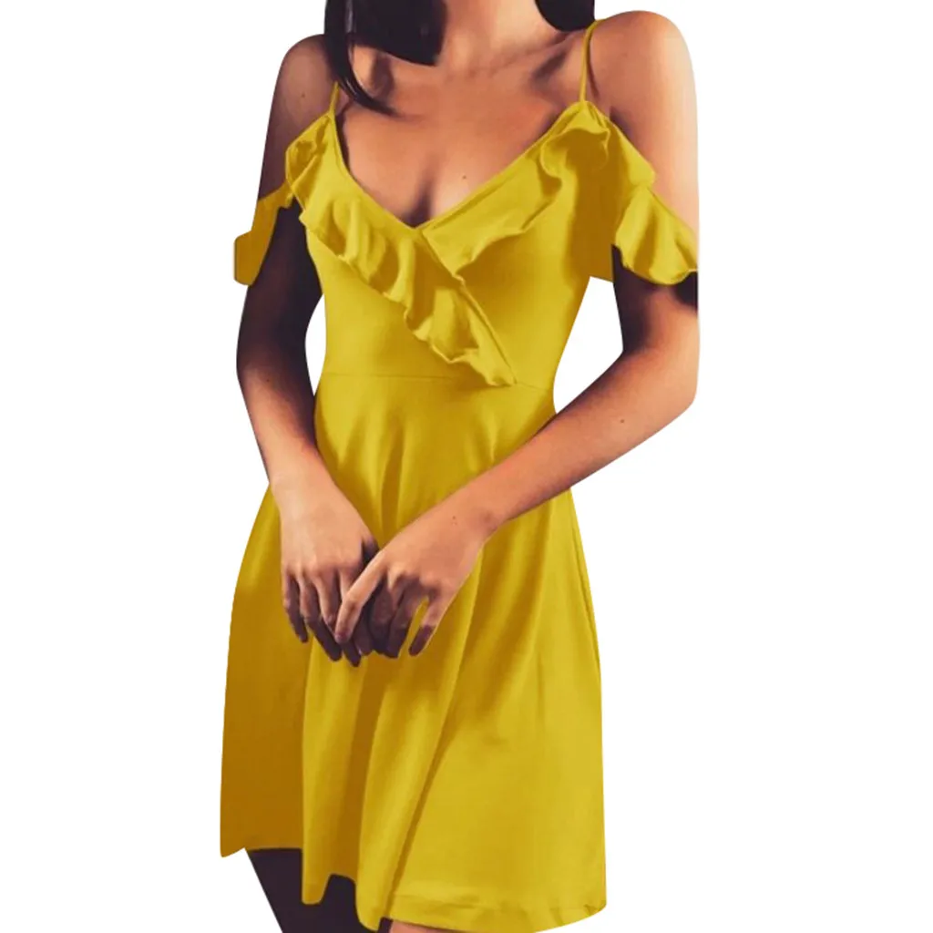 

Women Dresses Solid dresses woman party night V-Neck beach plus size Short Sleevele Party Mini Short Dress 3.11