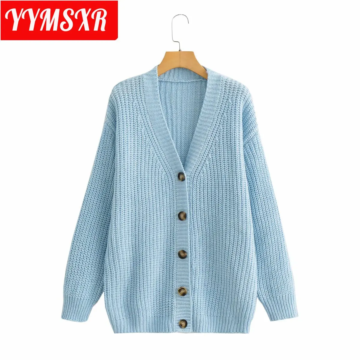 

High Quality Sweater Women Knitted Cardigan Autumn and Winter New Style European American V-neck Single-breasted Mid-length Coat