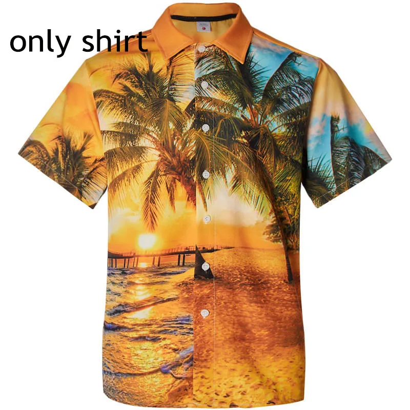 only shirt Мужской комплект из 2 предметов, Гавайские рубашки, шорты, ананас, 3d принт, мужские с коротким рукавом, гавайская рубашка, шорты, брюки, костюм из двух предметов - Цвет: only shirt