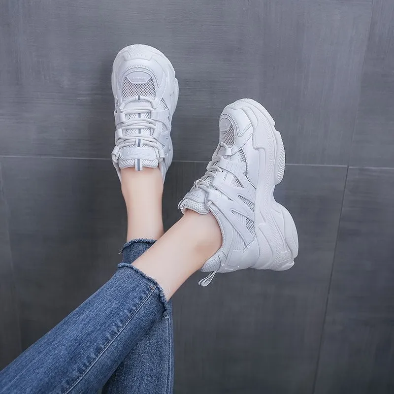 TGHDOF 2022  Women Chunky Sneakers Running Shoes Fashion New Female Black White Platform Thick Sole Casual Woman Vulcanize Shoes