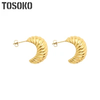 tosoko stainless steel jewelry french horn bag earrings with moon twist pattern earrings womens fashion ornaments gift bsf177
