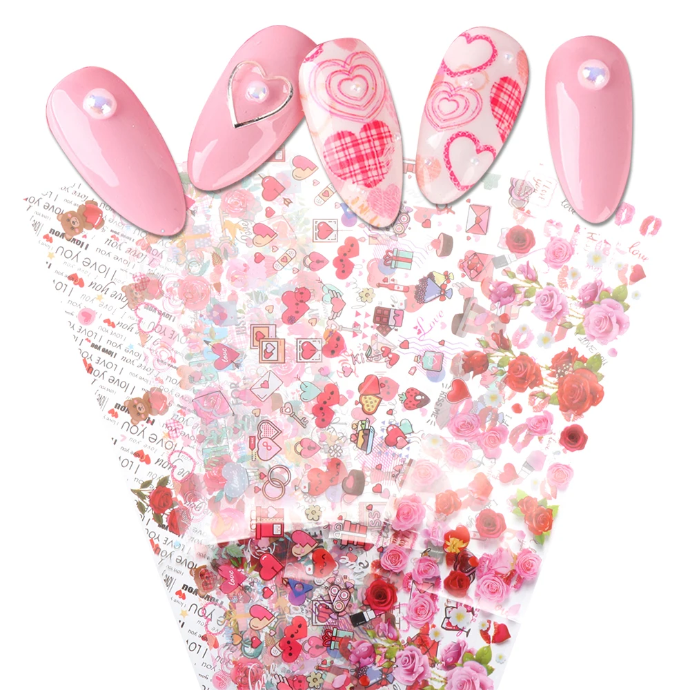 12 шт./компл. полировка фольгой для ногтей наклейки с разноцветными розами
