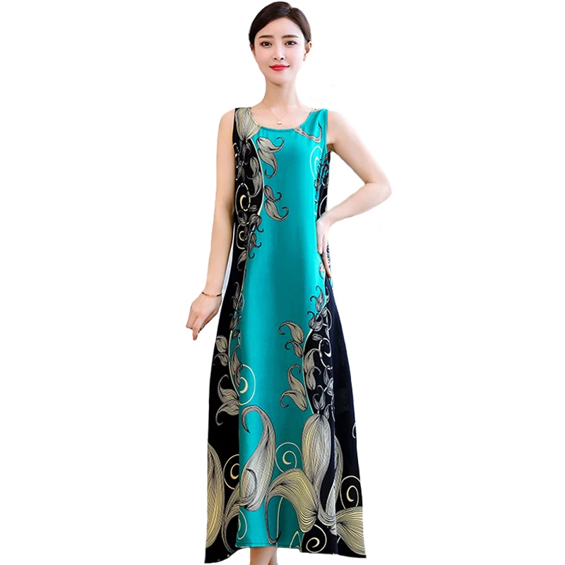 

Women Summer Long Dress 2021 New Loose Summer Clothes for Women Party Dresses Casual O-Neck Elegant Sleeveless Dress