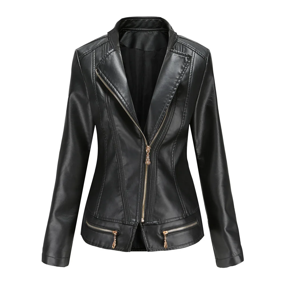 Women Faux Leather Jacket Autumn Winter Long Sleeve Thin Plus Size Ladies Fashion Solid Zipper Female Biker Coat Casual Outwear