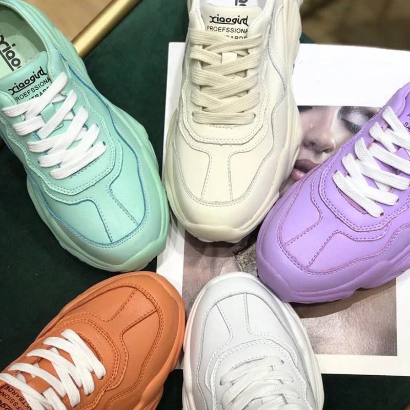 

RIZABINA New Women Sneakers Real Leather Thick Bottom Women Shoes Candy Color Woman Shoes Daily Footwear Size 35-39