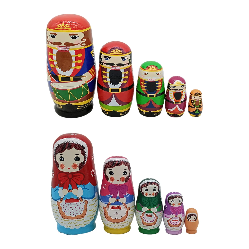 

5pcs Wooden Matryoshka Russian Nesting Dolls Handmade Stacking Toys Home Decoration Gift Accessories