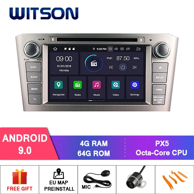 Германия запас! WITSON Android 9,0 ips экран автомобильный DVD для TOYOTA AVENSIS 2005-2007 4GB ram+ 64GB FLASH 8 Octa Core+ DVR/wifi+ DAB - Цвет: PX5 9.0 OS-Gray