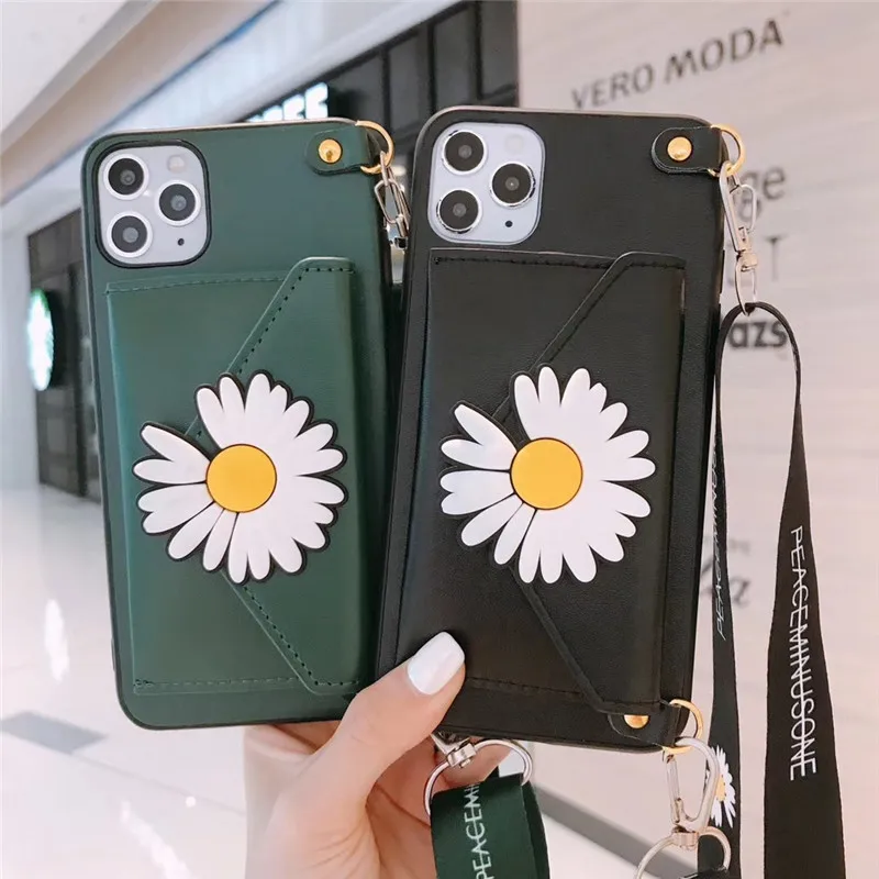 Luxury TUP+PC Daisy Phone Case For 11 6 6s 7 8 Plus 11Pro XS Max XR WIith Card Slot Strap Holder Protective Fashion Cover | Мобильные